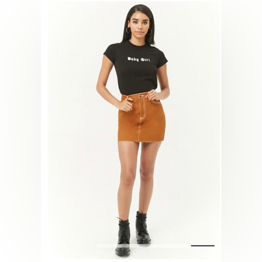 Forever‎ 21 Contrast-Stitch Denim Mini Skirt Size M